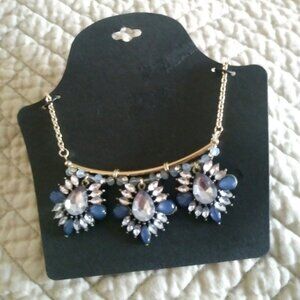 Blue And Silver Floral Necklace Gold color chain